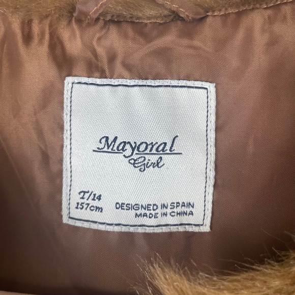 Mayoral Girl Brown Faux Fur Vest Floral Intarsia Size 14 157cm Spanish Design - Picture 2 of 7